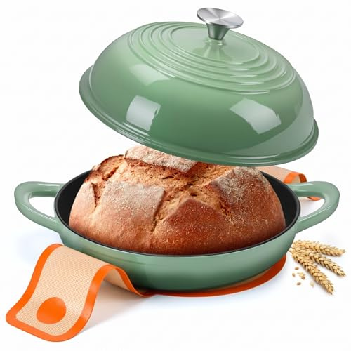 Enameled Cast Iron Dutch Oven Pot, Leonyo Round Bread Oven for Homemade Sourdough Bread Baking, 6 Quart, Pistachio Green