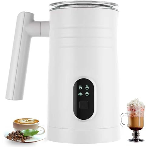 vnmudzeo Macchina per Schiumare Il Latte Automatica Professionale, Acciaio Inossidabile, Montalatte Elettrico Domestico 4 in 1, capacità 350 Ml,White
