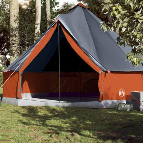 Emmtore Tipi-Familienzelt 10 Personen Grau und Orange Wasserdicht Campingzelt Gruppenzelt Gartenzelt Zelt