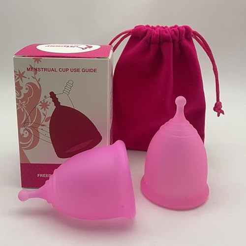 Wiederverwendbare Menstruationstassen (Größe optional), Menstruationstassen, hoher Durchfluss und niedriger Durchfluss, feminine Hygieneprodukte (Rosa (2 Stück), L (Code))