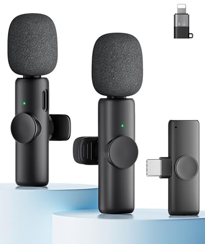 CZOCPOS Micrófono inalámbrico Mini para Phone, Pad y Android – 2 micrófonos de Solapa Plug & Play, reducción de Ruido para Video, entrevistas, podcasts, Youtube, TikTok y Vlogs