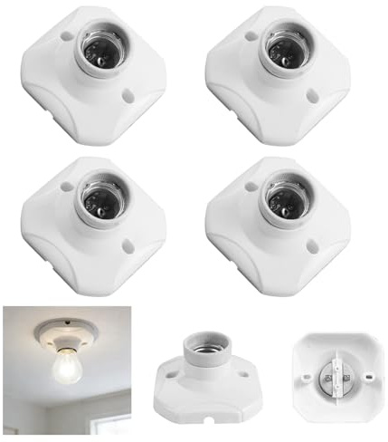 4 Pièces Douille Plafond Ampoule E27, Support Douille à Visser E27 vers E14 Convertisseur Douille Garage pour Ampoule LED, Base Plafonnier Culot, Base de Lampe Plastique Blanche, AC 220-240V