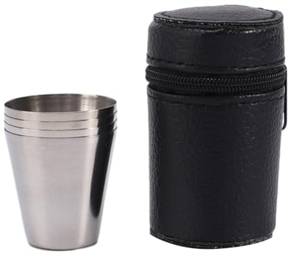 EpheyFIF Lot de 4 tasses en acier inoxydable 30 ml pour le whisky, le vin, la bière avec étui portable