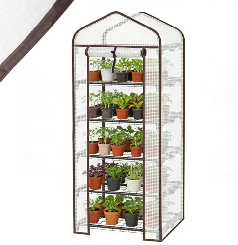 Sekey Mini Tomatengewächshaus 5 Etagen, Gewächshaus klein Balkon | Foliengewächshaus winterfest - für Indoor & Outdoor Tomatenhaus mit herausnehmbaren Ebenen für flexible Pflanzhöhe