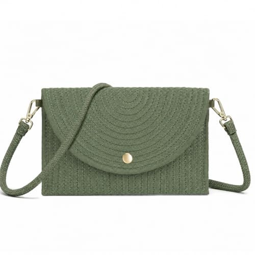 Woodland Leathers Crossbody Woven Straw Crossbody Bag for Women with Daisy Detail, Summer Beach Clutch Shoulder Bag, Lightweight Envelope Purse with Detachable Strap Womens Bag (Green Straw)