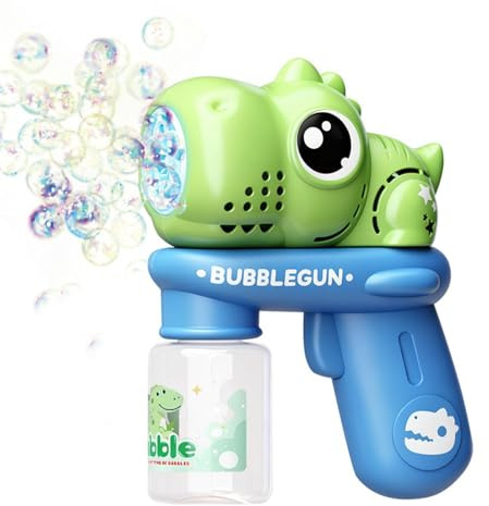 Automatisk bubbelpinne – batteriskumblåsare – bärbar bubbelblåsare med dinosauriemönster, läcksäker – för utomhusfest, trädgård, födelsedag, gräsmatta, pool, 3–8 år