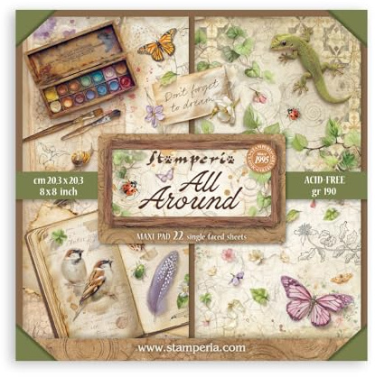 Stamperia - Scrapbook Paper Pad for Scrapbooking, Albums, Cards, Bullet Journals and More, Acid Free, Single Face, Perfect for Hobbies, Crafts, and Gifting (All Around) (20.3 x 20.3cm)