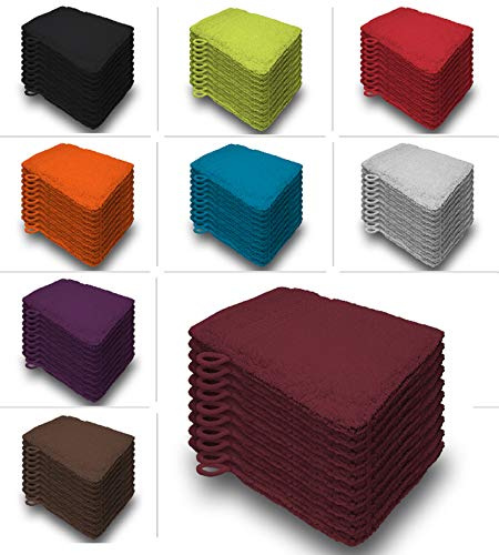 one-home 10er Set Waschhandschuhe Waschhandschuh Waschlappen 16x21 cm Frottee Baumwolle, Farbe:Bordeaux