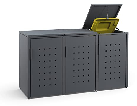 MEISTERBOX – 3er Mülltonnenbox Mülltonnenverkleidung mit Klappdach - 120L - Korpus, Dach & Pfosten Anthrazit