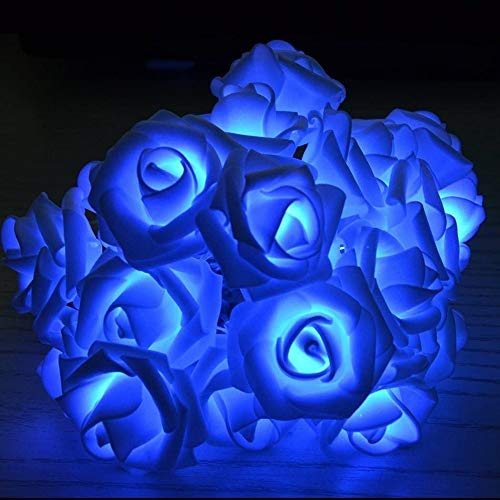 Riaxuebiy Rose Lichterkette Batteriebetriebene 50 LED Rose Lichterketten Girland Kranz für Schlafzimmer Hochzeit Geburtstag Familienfeier Gartendekoration (Blau Licht, 5m-Weiße Rose)