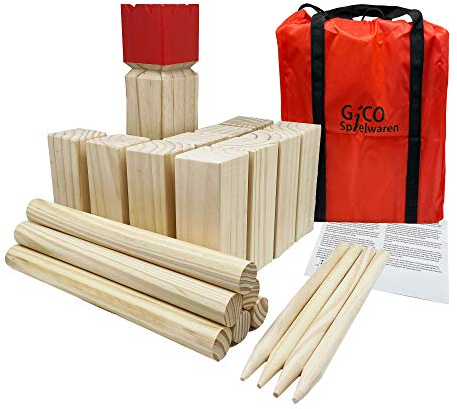 GICO Kubb Spiel Set, Wikingerspiel, König 30 x 7 x 7 - Hochwertiges großes Outdoor Spiel aus Massivholz mit Transporttasche - 3263