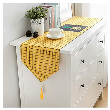 Homxi Herbstdeko Tischläufer,33x250CM,Gittermuster Tischläufer Herbst Modern Polyester,Tischläufer Kleiner Rechteck Tisch Gelb
