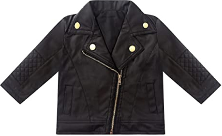 Symunnia Toddler Baby Boy Girl PU Faux Leather Coat Cool Lapel Oblique Zipper Jackets Spring Fall Winter Outerwear(6-12months,Black)