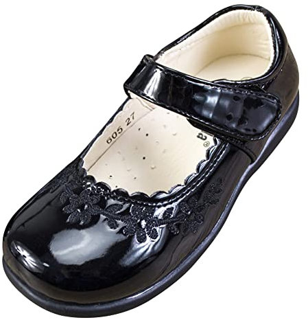 Monissy Fille Ecoliers Ballerines Polyuréthane Noir Mat Brillant Enfant Chaussures à Plat Casual Chaussures de Danse Noeud Scratch Représentation Soirée Halloween Noël