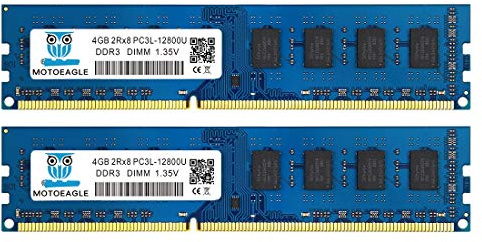 Motoeagle 8GB Kit (4GBx2) DDR3 DDR3L 1600 MHz UDIMM 4GB RAM 2Rx8 PC3 PC3L 12800U 1.35V/1.5V 240-Pin Desktop Memory