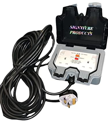 RCD Outdoor Sockets With Extension Cable 1M TO 30M, 2 Gang RCD Weatherproof Storm Outside Plug Sockets Waterproof Electric Box Wall Double Switched 13 A IP66 (30 METRE, RCD PROTECTED)