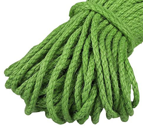 Uiopa Cuerda de Yute 5mm x 10m Cordel Yute Natural Cuerda Cañamo 4 Capas de Cuerda Yute Gruesa, SOGA Gruesa para Decoración de Jardín, Rascador para Gatos, Colgar Fotos, Jardinería (Verde Fruta)