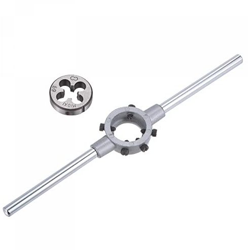 sourcing map Die Stock - Juego de llaves de mango M10 x 1 rosca redonda y 30 mm (compatible con troqueles M10-M11), soporte de llave ajustable para herramienta de mano