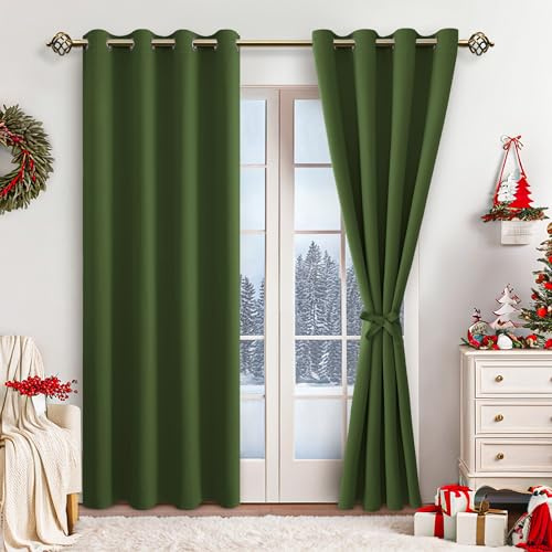 JIUZHEN Cortinas opacas con ojales para dormitorio o salón, cortinas oscurecedoras verde oliva, 2 unidades, 245 x 140 cm (alto x ancho)