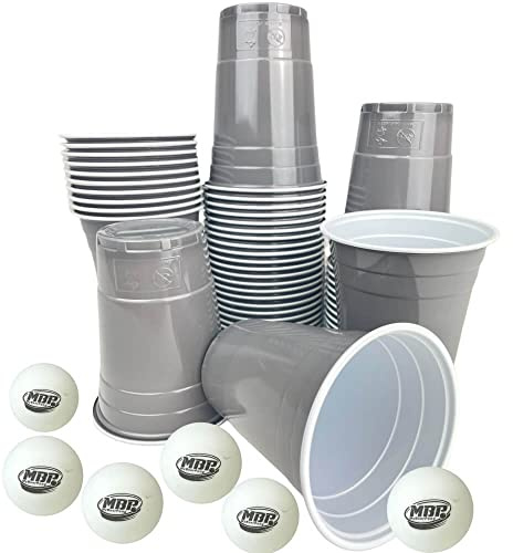 MBP My Beer Pong 100 Graue Becher + 6 Beerpong Bälle - Original 16 oz Grey Cups (ca 500ml) | Echte Amerikanische us Graue Cups | Plastikbecher für Silvester und Geburtstags Partys |