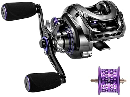 DOVIELLO GKA200 Baitcast-Angelrolle – 8,1:1 Hochgeschwindigkeits-Übersetzung, 9 kg Carbon-Zugkraft, 5 Magnet-Bremssystem, flaches Profil-Design – Rechtshänder, orangefarbene Rolle, Doppelspulen