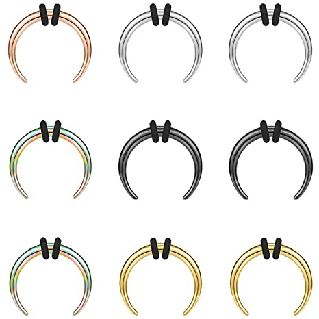 ZS 9 Stück 14G 16G Pincher Tapers Septumringe, Edelstahl Buffalo Horseshoe Stretcher Expander Piercing Zum Dehnen Von Durchbohrten Nasen Ohr Messgeräten (16G, 8mm)