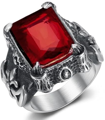 BOBIJOO Jewelry - Grosse Bague Chevalière Royaliste Templier Homme Acier Inoxydable Rubis Rouge Fleur de Lys - 75 (15 US)