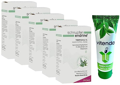 SCHNUPFEN ENDRINE 0,1% Nasentropfen 5x10ml inclusive einer Handcreme von vitenda