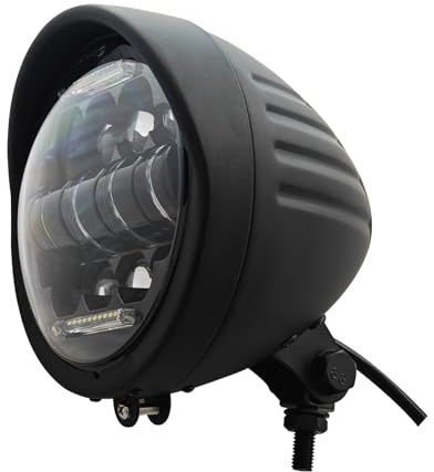 FATECIM 5.75 Round Motorcycle LED Headlight with Visor 5 3/4 Inch Motorbike Hi/Lo Beam DRL Headlamp Bottom Mount Heavy Duty for Harley Kawasaki Honda Yamaha Suzuki Chopper Cafe Racer Bobber Black