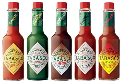 Salsa de chile Tabasco 60 ml - Juego de 5 sabores | Rojo | Verde | Habanero | Chipotle | Ajo
