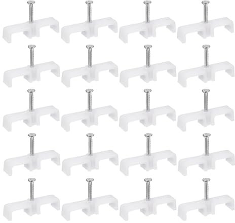 sourcing map Kabelclips mit Stahlnagel, 50 Stück 12mm/0,47 Kunststoff Kabelclips, Ethernet Kabelclips zum Nageln für die Verwaltung von Kabeln und Leitungen zu Hause, Weiß