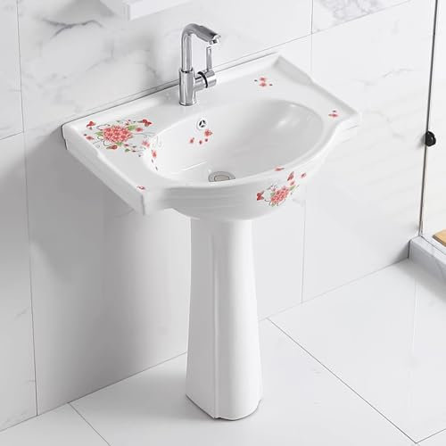 Lavabo Pedestal, Fregadero de recipiente de baño de cerámica, Fregadero de pedestal blanco brillante, Lavabo de baño de pedestal con desbordamiento, Lavabo de tocador, De pie ( Size : 50*37*78cm )