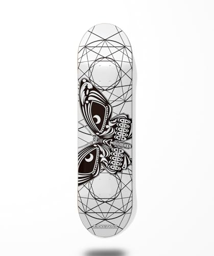 Glutier Skateboard Skateboard Deck Board Black Revolver Schmetterling Weiß Schwarz 7.5