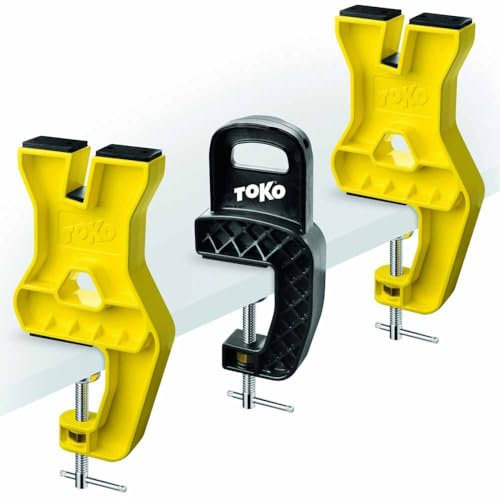 TOKO Express Back Country Ski Vise - Morsa professionale in 3 parti con adattatori per il fissaggio degli sci da fondo con attacchi tecnici, posizione verticale per lavorare sui bordi
