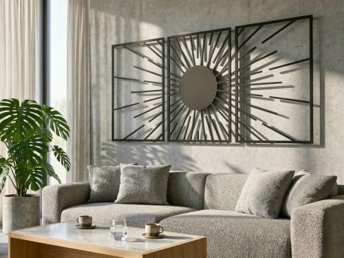 VAILLA Boho Wanddeko Holz 3D – Wandbild 3er Set Wohnzimmer Schlafzimmer | MDF Sperrholz, Lasergeschnitten, Mandala Makramee Boho, 5 Größen, Schwarz Silber Gold, personalisierbar, Eingang Esszimmer