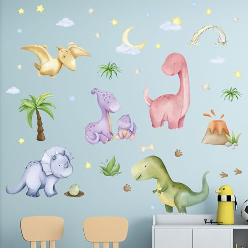 Amimagen Dinosaurier Wandaufkleber - Vulkan Höhle Dino Eier Blatt Palme Wandabziehbilder - Kinderzimmer Kinder Baby Jungen Zimmer Kindertagesstätte Spielzimmer Klassenzimmer Wanddeko