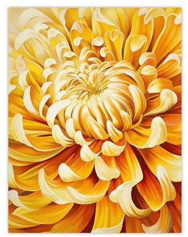 Artery8 Yellow Chrysanthemum Flower Petals Painting Living Room Large Wall Art Poster Print Thick Paper 18X24 Inch