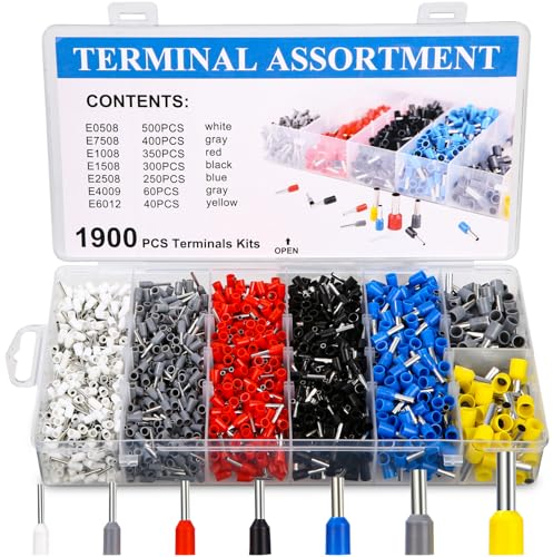 1900 Pezzi Puntalini Elettrici a Crimpare, Crimpatrice Puntalini Set, Terminali a Capicorda 0,5-6 mm², Puntalini a Crimpare, Terminali Elettrici per aggraffare le estremità dei cavi