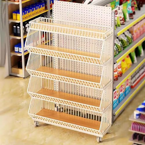 MTSYXYM Supermarché Panier à Snacks à 5 Couches,Rayon des Snacks de supermarché Étagère pour supermarché,Mobile sur Pied Étagère de supermarché, avec roulettes,pour supermarchés.(90 * 45 * 140cm)