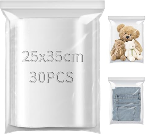 TXXATX 25x35cm Sachet Plastique Transparent Zip 30 Pièces Sachet Zip Transparent Plastiques Refermables Grand pour Alimentation Vêtements Fournitures Collection Stockage