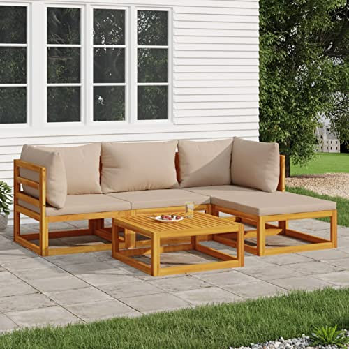 Somanki 5-TLG. Garten-Lounge-Set mit Taupe Kissen Massivholz, Lounge Gartenmöbel Set, Terassenmöbel Wetterfest, Loungemöbel Terrasse, Gartenlounge, Garten Loungemöbel Set, 3155248