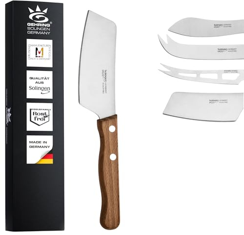 Gehring Solingen Käsebeil Serie Look I ergonomischer Buchenholzgriff I Käse Messer I rostfreier Edelstahl I Käse Besteck I Kräuter Messer I Made in Germany