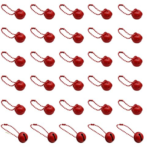 30 Stück rote Glöckchen aus Metall, runde Glöckchen, Perlenkette, Anhänger, kleine Bastelglocken, farbige Weihnachtsglocken für Tasche, Schlüsselanhänger, Handwerk, Schmuck, Dekoration