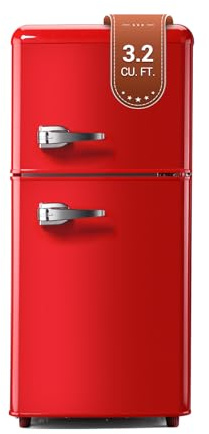 Zyerch Retro Mini Fridge, 3.2 Cu. Ft. Small Fridge with Freezer Retro Mini Refrigerator Adjustable Thermostat, Compact Retro Fridge with Separate Freezer for Apartments, Dorm, Office, Red