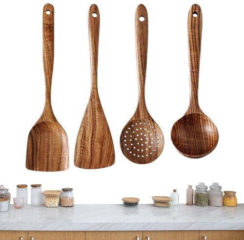 Cuillères en bois pour la cuisine, lot de 4 cuillères de cuisine en bois