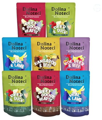 Dolina Noteci Premium SUPERFOOD Grain-Free Wet Dog Food for All Breeds – Natural Recipes, Tailored Nutrition, Unique Meats & Functional Supplements, No Additives (Mix, 8x300g)