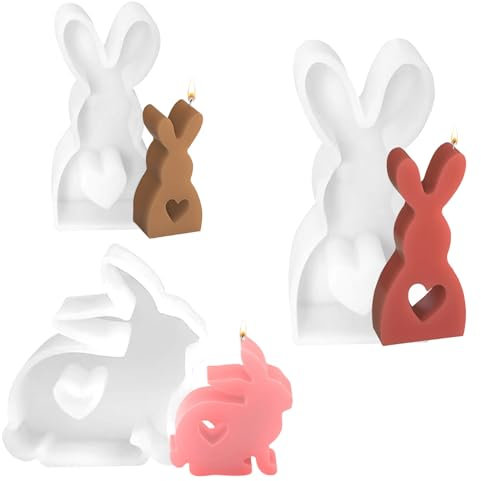 3 Pcs Coniglietto Pasquale Stampo,Stampo in Silicone Coniglio di Pasqua,Stampo per candele in silicone,Stampi in Resina Coniglio,per Colata Sapone Candela Resina