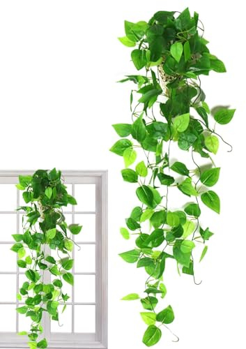 Rattan-Hängepflanze, künstliche Hängepflanze, künstliche Efeu-Ranke | Außendekoration, 1,1 m, künstliches Grün für Wanddekoration, Zimmer und Zuhause für Wanddekoration, HO