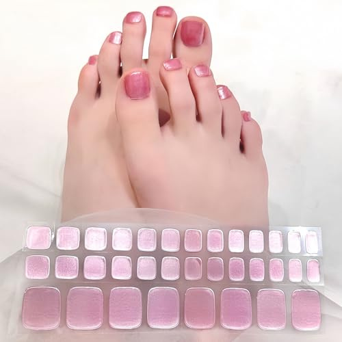Virellay 34 Stück UV Gel Nagelfolie für Füße, Pink Pearl Shimmer Nail Strips, Full Cover Gel Nagelfolien für UV Lampe, Fußnägel Nagelfolie Selbstklebend für Frauen Mädchen Fußnagel Nagelkunst