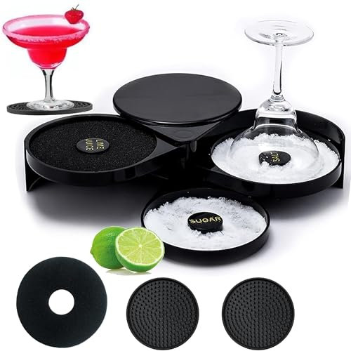 LIBRNTY Rimmer per Zucchero e Sale Margarita,Margarita Sale Rimmer,Strumento da Barman,contenitore per sale e spezie,strumento per cocktail e margarita (Sotto Bicchieri da Tavola neri)